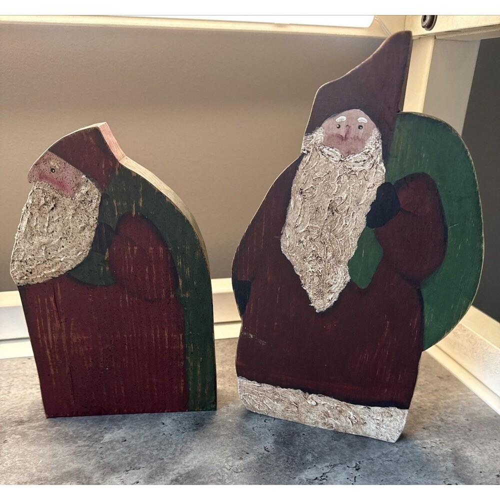 Set of Primitive Hand Painted Santa's